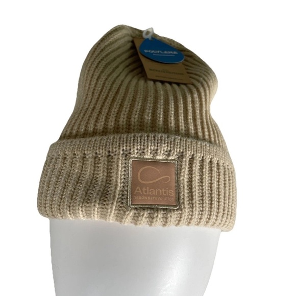 Atlantis Headwear Sustainable Beanie 100% Recycled Poly Chunky Knit Cuff Tan - Picture 2 of 12
